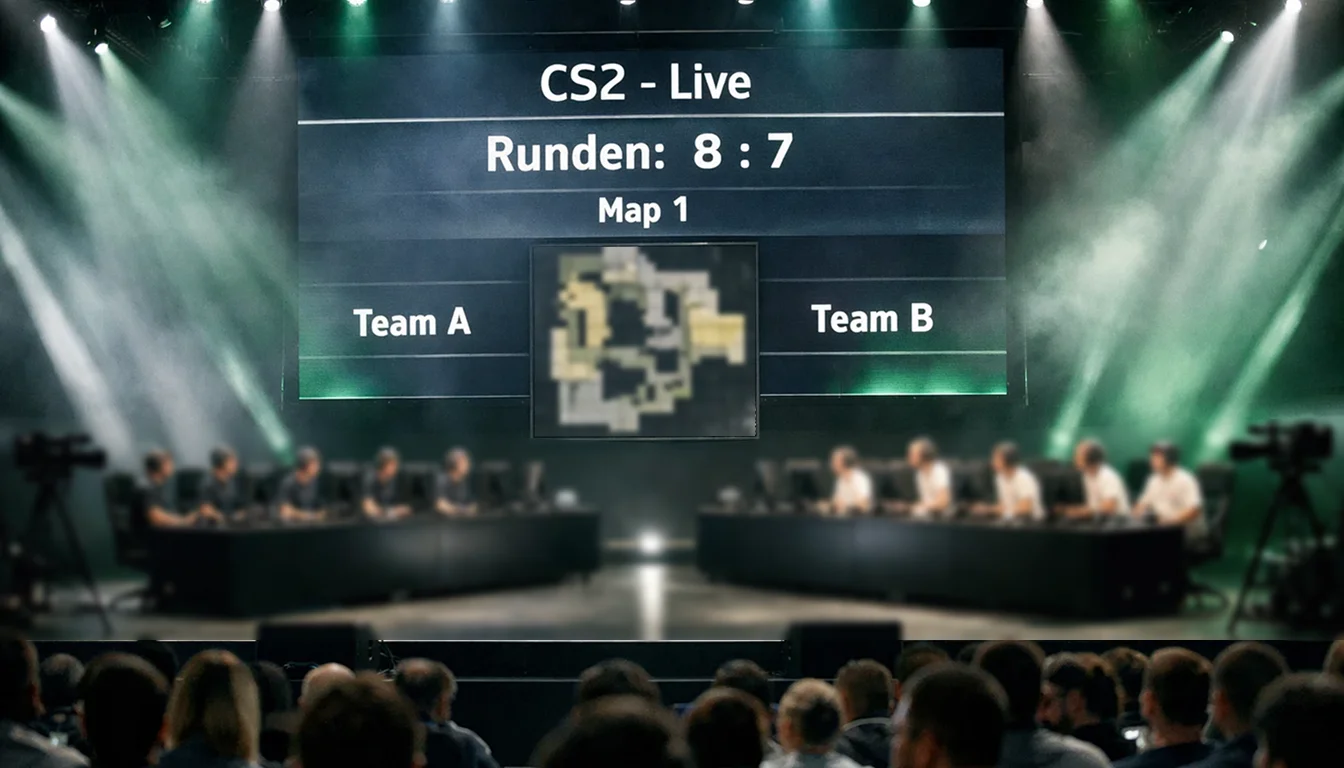 CS2 Esport-Turnier Arena mit Spielern auf der Bühne