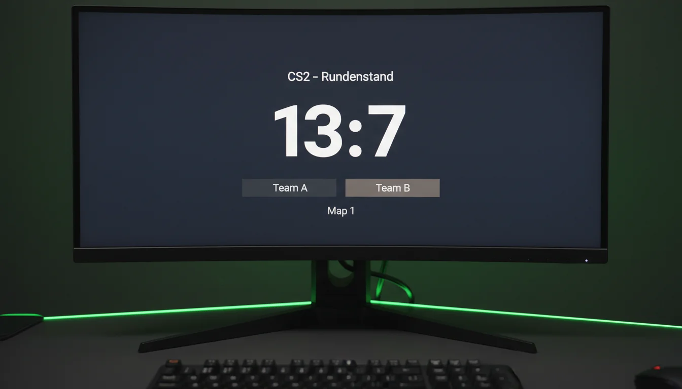 CS2 Handicap Wetten — Scoreboard mit Rundenvorsprung auf einem Monitor