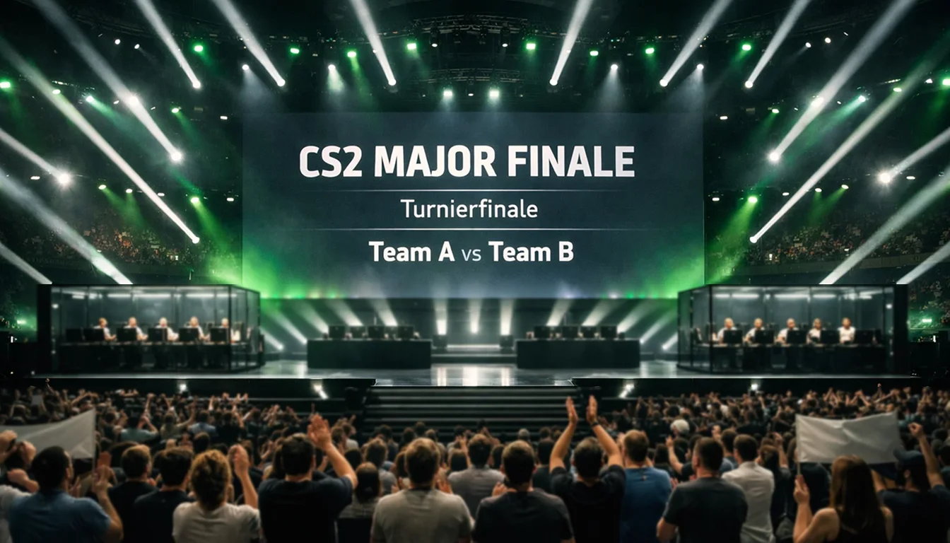CS2 Major Wetten — Große Esport-Bühne mit Major-Branding und jubelnden Zuschauern