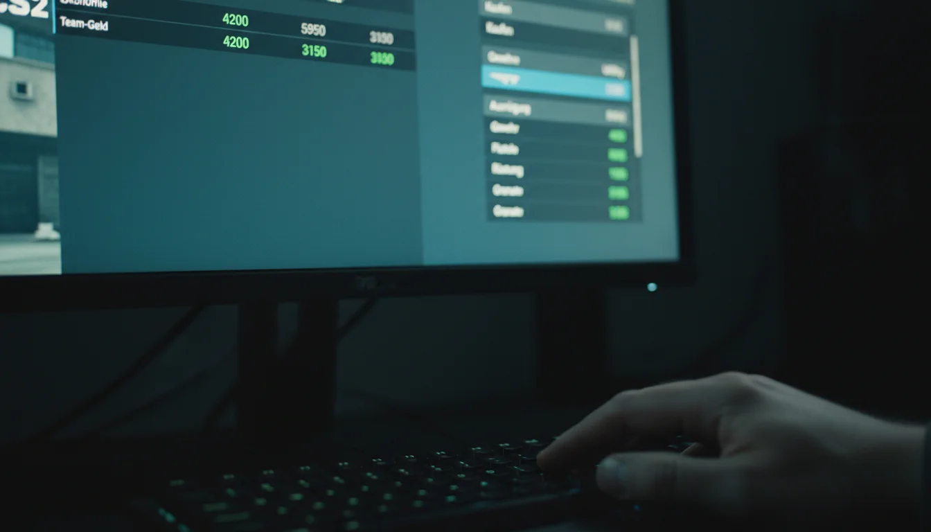 CS2 Ökonomie-System — Nahaufnahme eines Spielbildschirms mit Geldanzeige und Buy-Menü