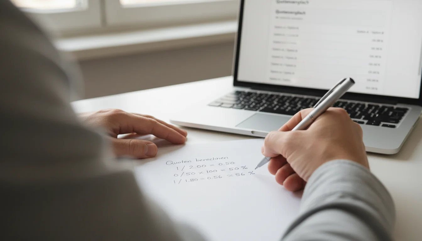CS2 Quoten berechnen — Person notiert Berechnungen auf Papier neben einem Laptop