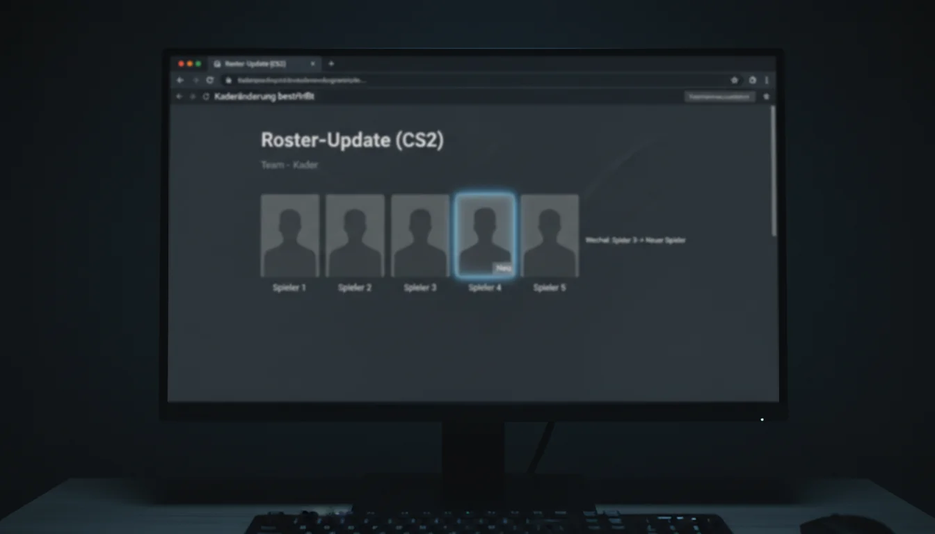 CS2 Roster-Changes — Esport-Teamfoto wird auf einem Bildschirm aktualisiert mit einem neuen Spielerporträt