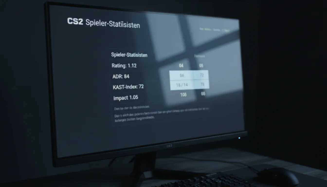 CS2 Spieler-Statistiken für Wetten — Nahaufnahme eines Bildschirms mit Spieler-Leistungsdaten