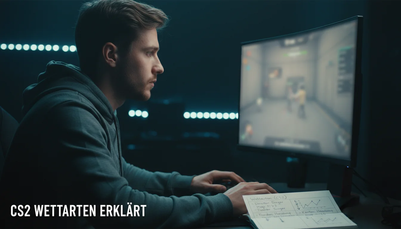 CS2 Wettarten erklärt — Bildschirm mit Counter-Strike-Match und verschiedenen Wettmärkten